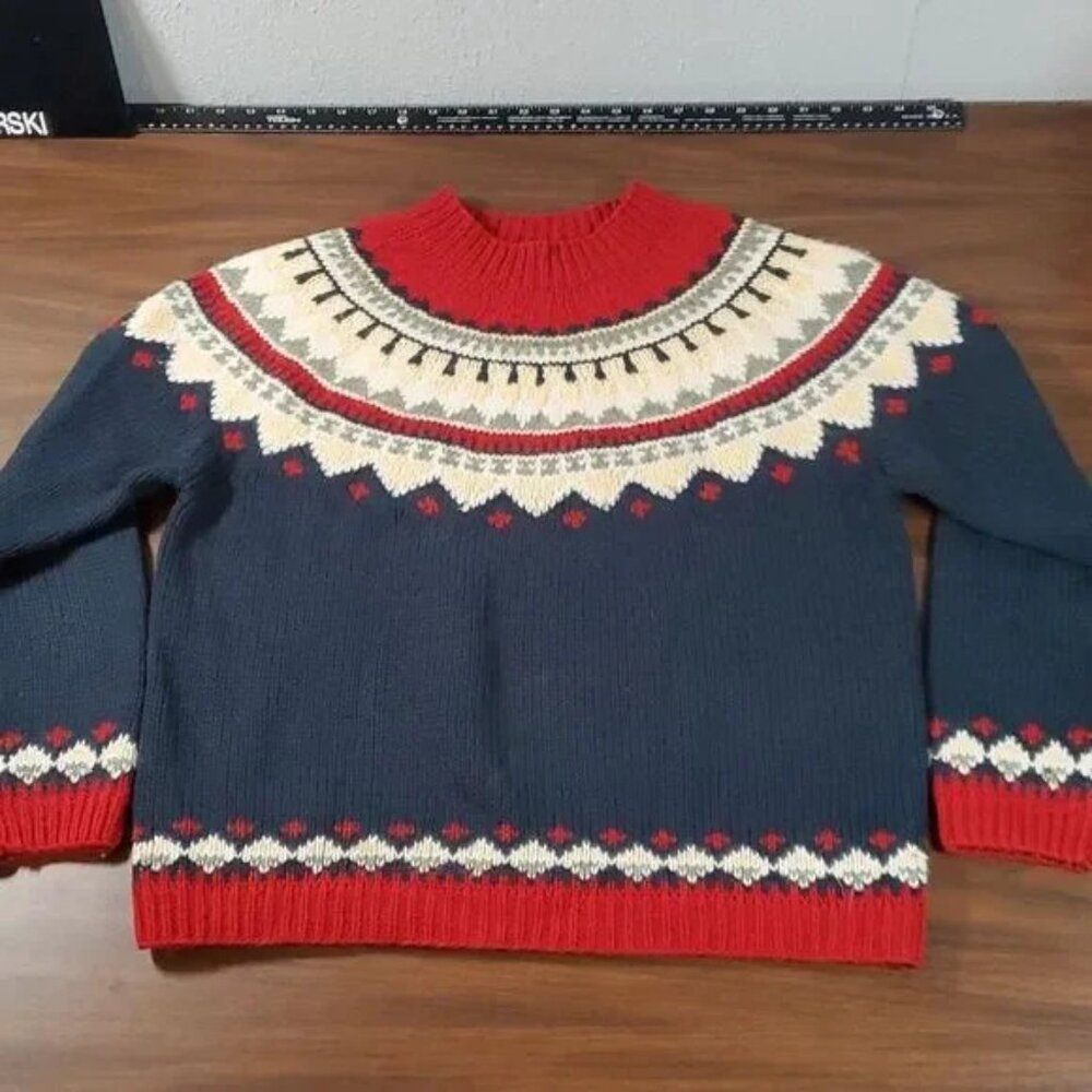 Stunning Apres Ski Nordic Eddie Bauer Fair Isle‎ Wool Sweater Size Small